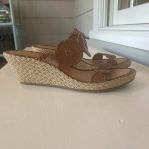 Jack Rogers Womens Shelby Sandals Size 9.5 M Tan Leather Espadrille Wedge Slides